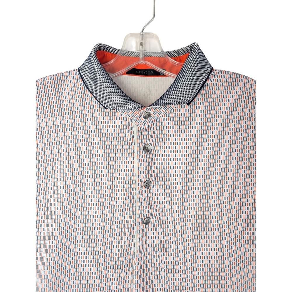 Greyson Golf Polo Mens XL Orange Navy White Geometric Print Performance Shirt